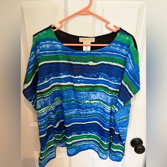 Michael Kors Tops - Michael Kors Blue & Green Wave-Stripe Short Poncho Sleeve Top